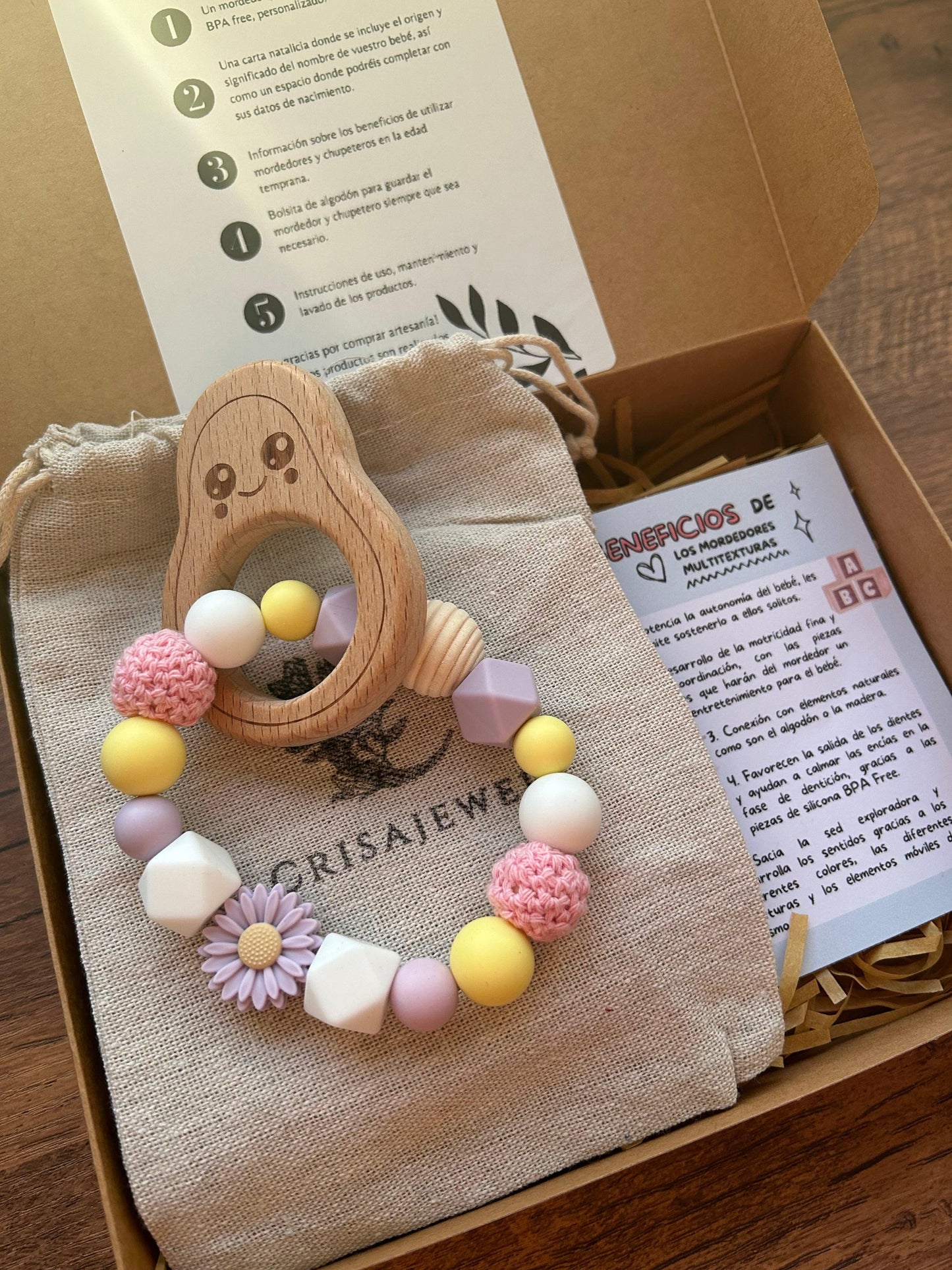 "Welcome to the world" pack - Teether and Pacifier Clip
