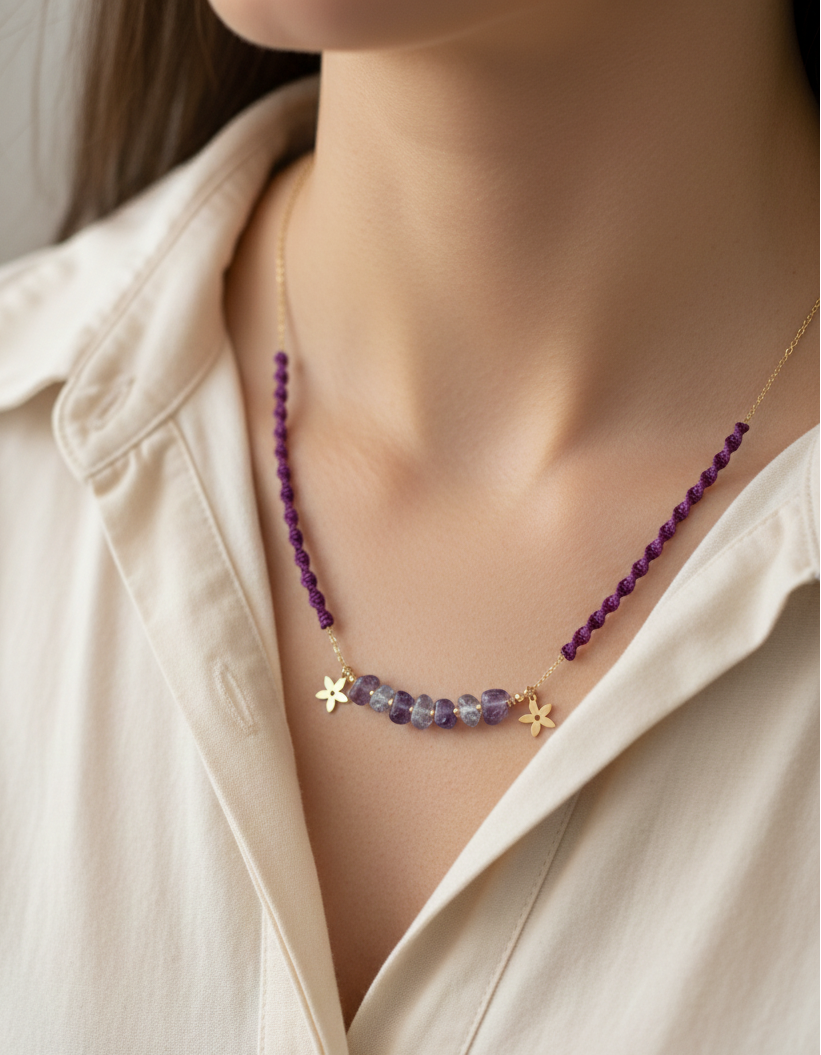 Colgante Aura de Crisajewel: pieza artesanal en acero con piedras naturales, diseño elegante y estilo boho