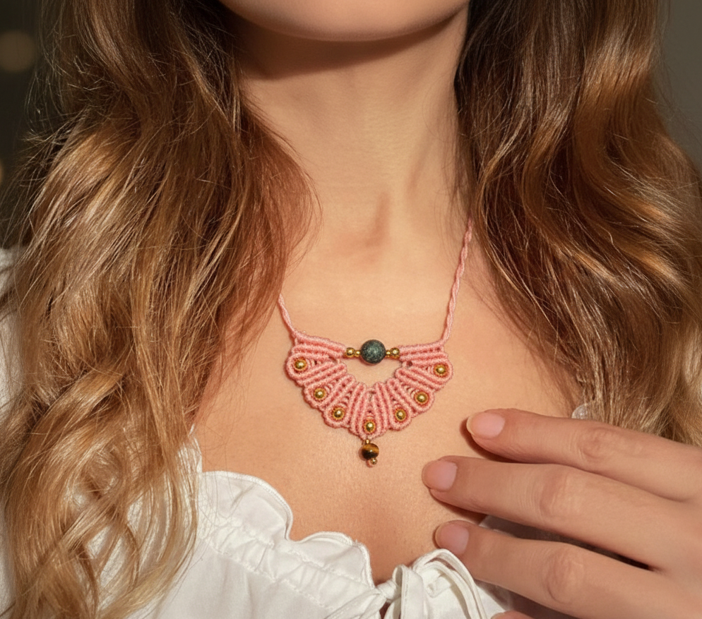 Collar Media Luna de Crisajewel: gargantilla artesanal en acero con detalle de media luna y piedras naturales, diseño boho elegante