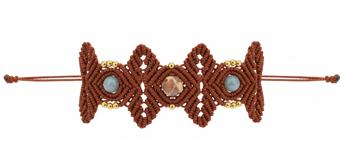 Brazalete de macramé hecho a mano con piedras naturales y colores tendencia, joyería artesanal 
