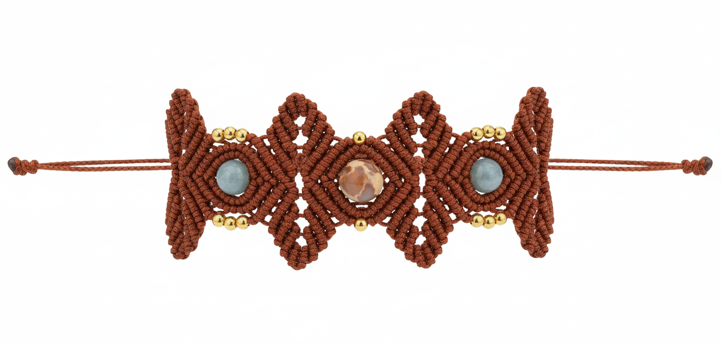 Brazalete de macramé hecho a mano con piedras naturales y colores tendencia, joyería artesanal 