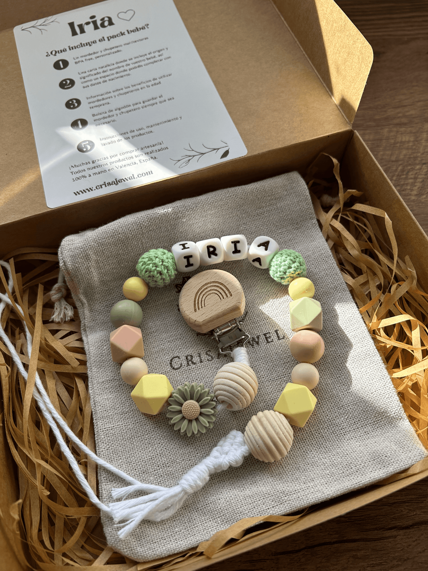"Welcome to the world" pack - Teether and Pacifier Clip