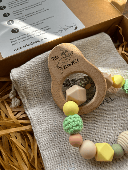 "Welcome to the world" pack - Teether and Pacifier Clip