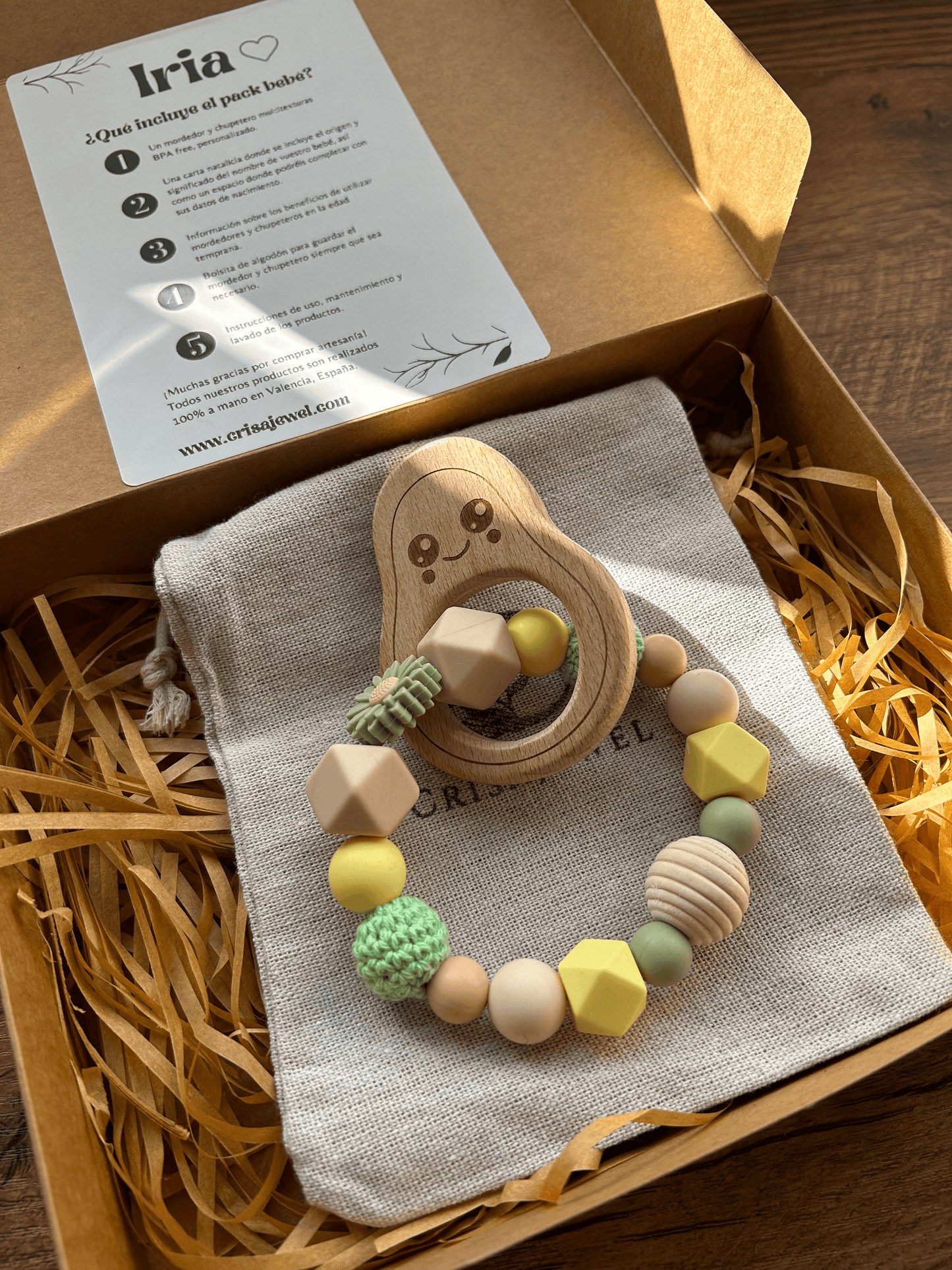 "Welcome to the world" pack - Teether and Pacifier Clip