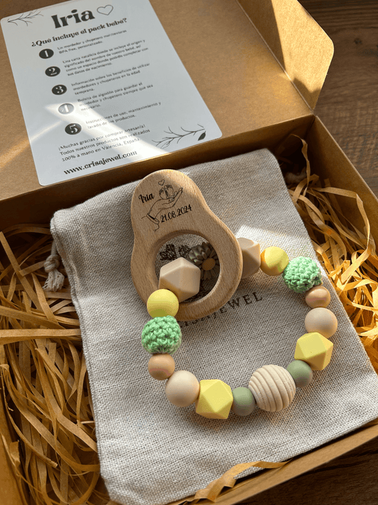 "Welcome to the world" pack - Teether and Pacifier Clip