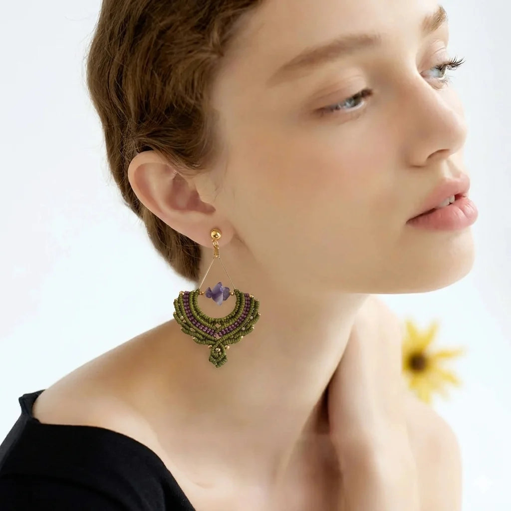 Pendientes de macrame ligeros acero inoxidable hipoalergénico mujer tendencia