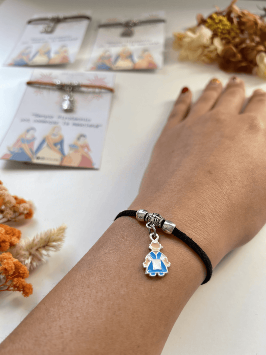 Pulsera Cridà ajustable de antelina con cuentas de acero inoxidable, personalizable con charm fallera, fallero, pareja o peineta.