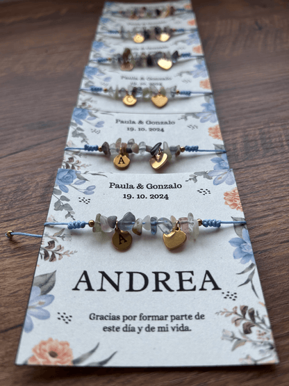 Pulsera inicial de acero inoxidable con piedra natural (amatista, cuarzo blanco o ágata musgoso), un regalo personalizado y delicado ideal para cualquier ocasión 