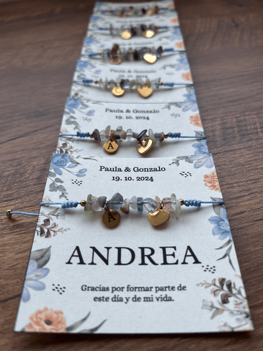 Pulsera inicial de acero inoxidable con piedra natural (amatista, cuarzo blanco o ágata musgoso), un regalo personalizado y delicado ideal para cualquier ocasión 