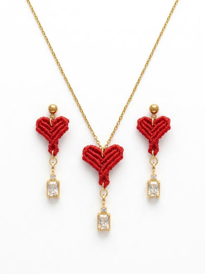 set completo de corazón rojo: pendientes y collar con colgante de circonita